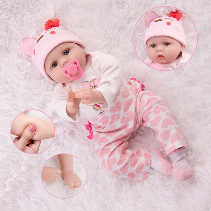 Close-up of baby doll's soft skin texture and hair