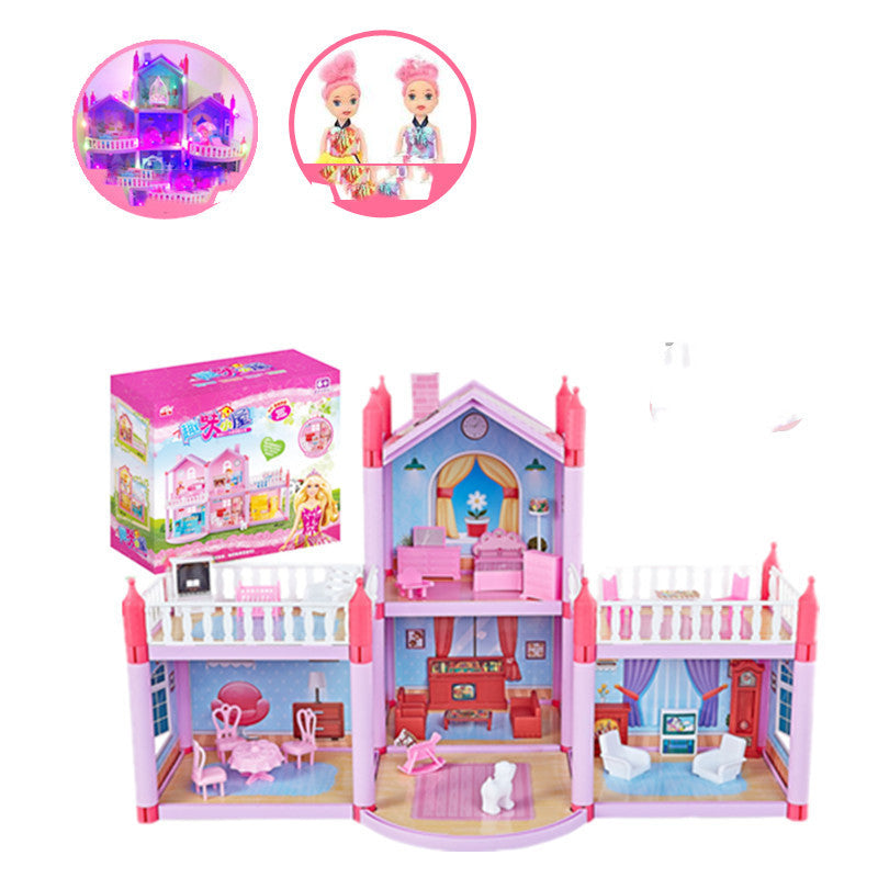 Toy dollhouse with detailed rooms and a box in the background