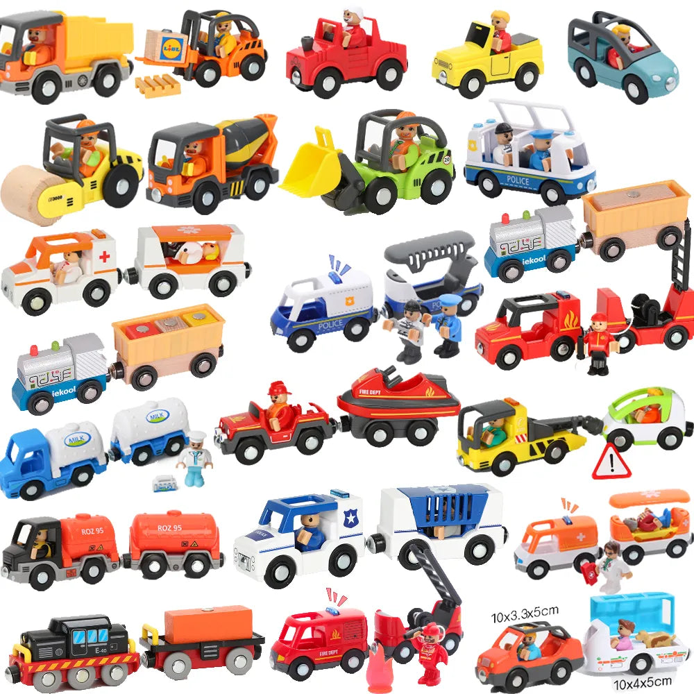Collection of various toy vehicles on a white background