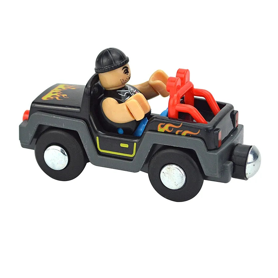 Toy figure in a vehicle with a white background