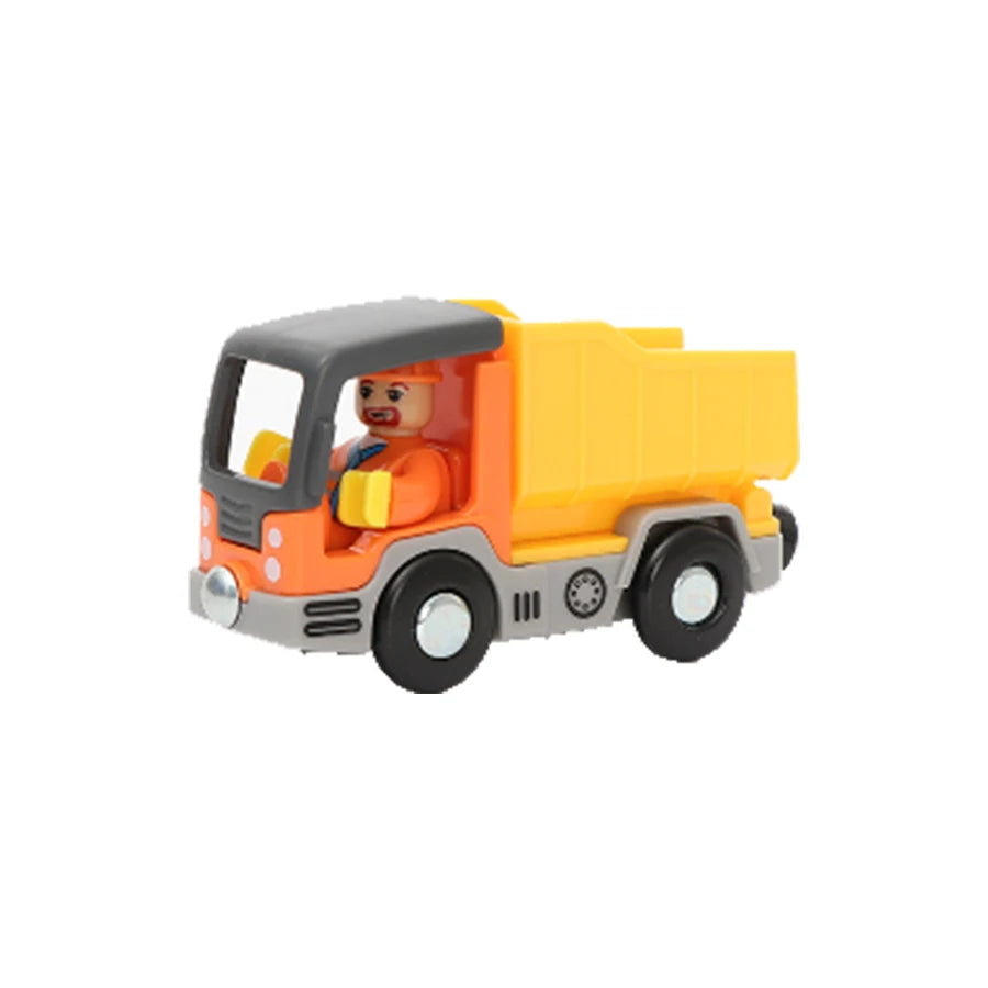Toy truck with a driver figure on a white background