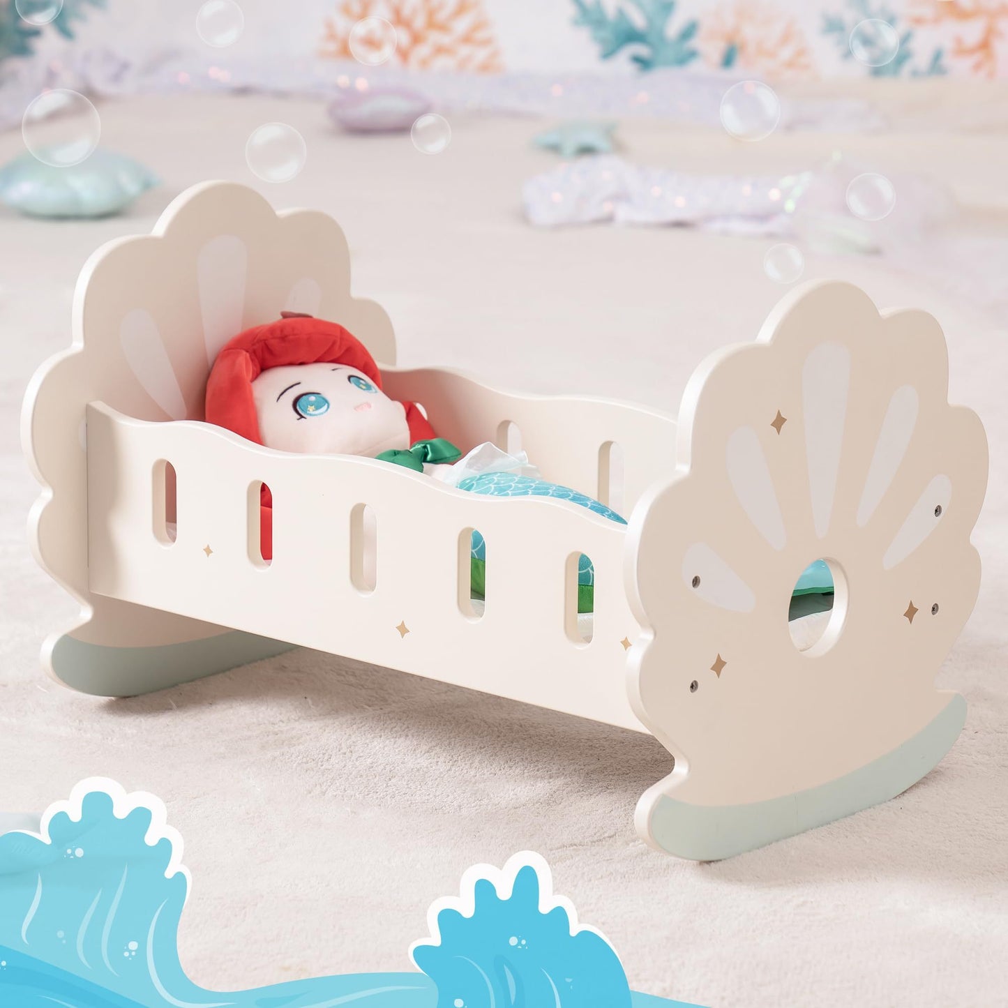 Close-up of crib's wooden construction and craftsmanship