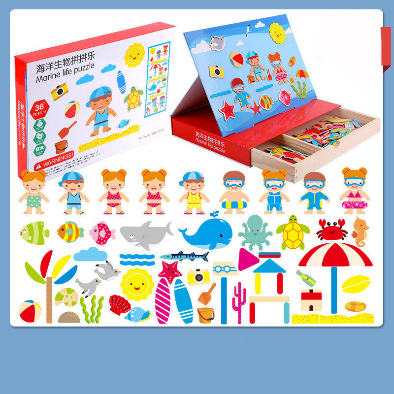 Marine-themed puzzle set with colorful illustrations on a white background