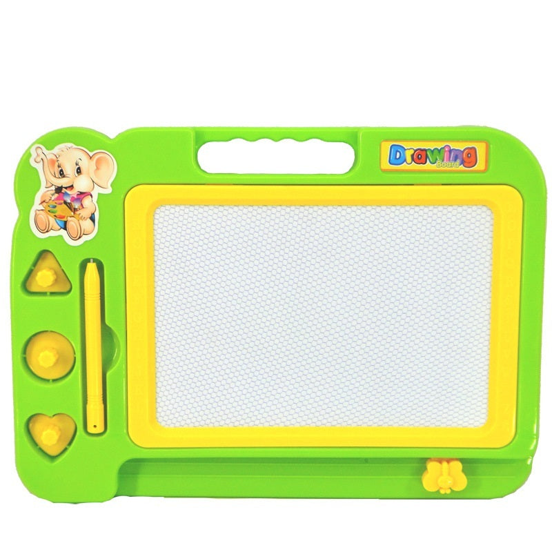 Children's drawing board with green border and yellow accents on a white background