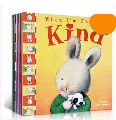 Children's book titled 'When I'm Feeling Kind' with a colorful cover featuring a rabbit illustration.