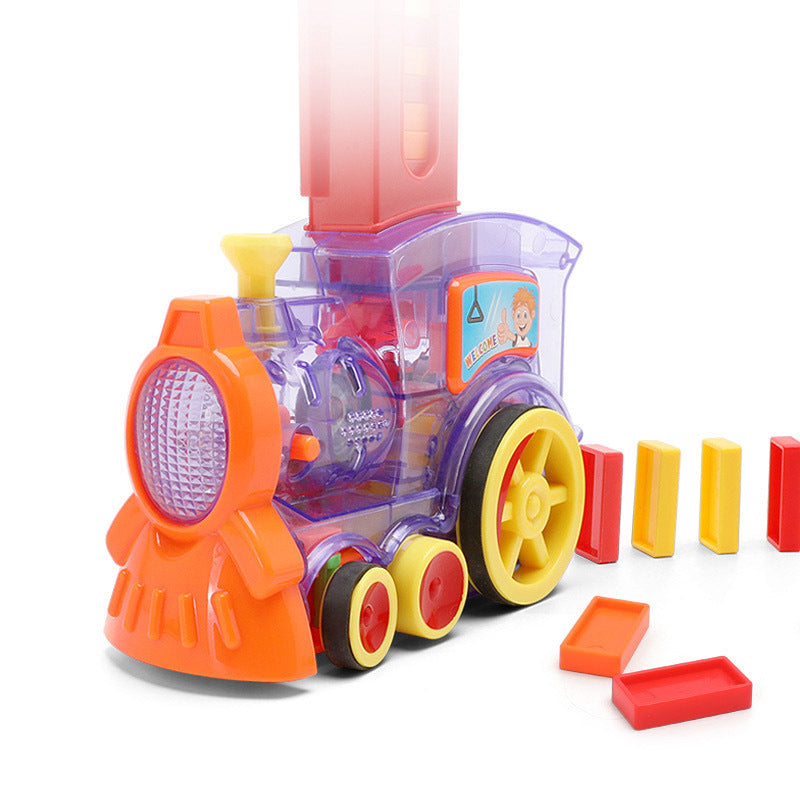Colorful toy train with building blocks on a white background