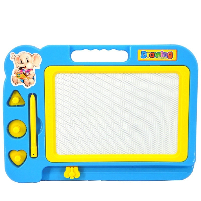 Toy drawing board with magnetic components on a white background