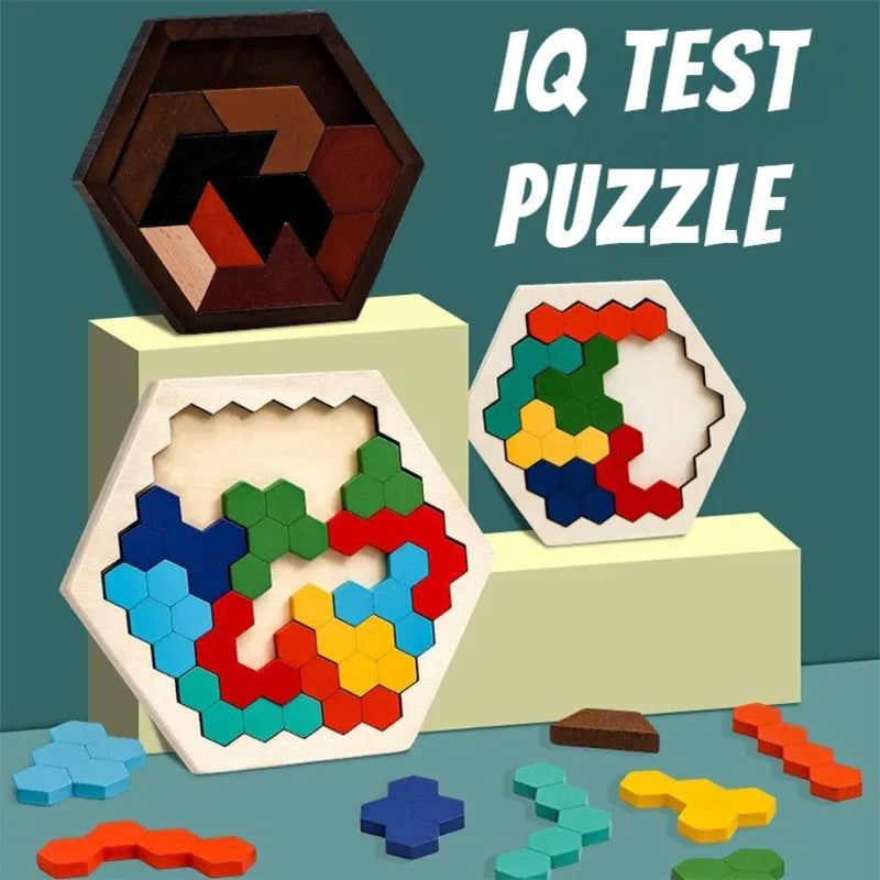 Colorful IQ test puzzle with geometric shapes on a teal background