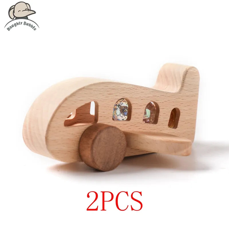 Wooden toy airplane on a white background with '2PCS' text.