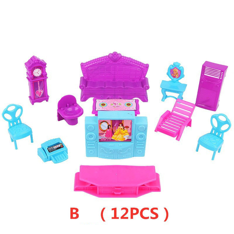 Set of toy furniture pieces on a white background