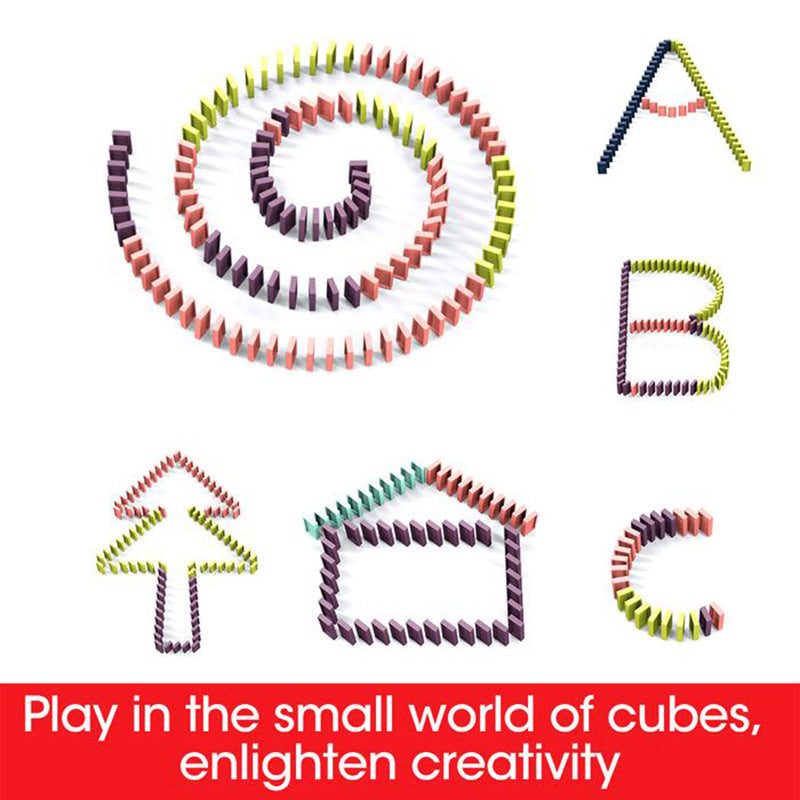 Colorful interlocking building blocks forming geometric shapes on a white background with text.