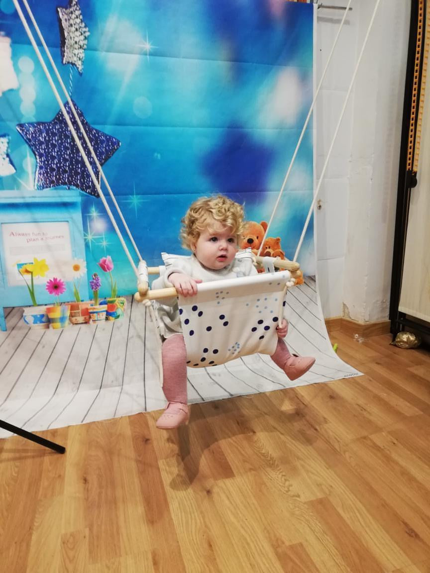 Premium Baby Swing – Blue Dots